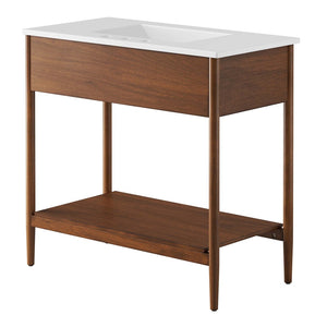 Modway Furniture Zaire 36" Bathroom Vanity by Modway - Mid-Century Modern Design with Ample Storage and Style Walnut White EEI-6822-WAL-WHI