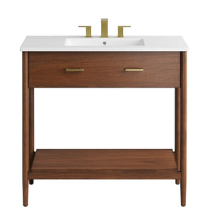 Modway Furniture Zaire 36" Bathroom Vanity by Modway - Mid-Century Modern Design with Ample Storage and Style Walnut White EEI-6822-WAL-WHI