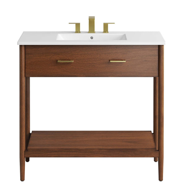 Modway Furniture Zaire 36" Bathroom Vanity by Modway - Mid-Century Modern Design with Ample Storage and Style Walnut White EEI-6822-WAL-WHI