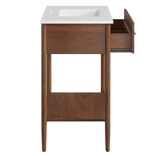 Modway Furniture Zaire 36" Bathroom Vanity by Modway - Mid-Century Modern Design with Ample Storage and Style Walnut White EEI-6822-WAL-WHI
