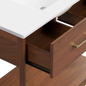 Modway Furniture Zaire 36" Bathroom Vanity by Modway - Mid-Century Modern Design with Ample Storage and Style Walnut White EEI-6822-WAL-WHI