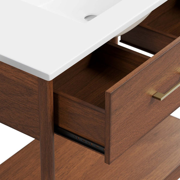 Modway Furniture Zaire 36" Bathroom Vanity by Modway - Mid-Century Modern Design with Ample Storage and Style Walnut White EEI-6822-WAL-WHI