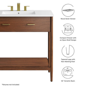 Modway Furniture Zaire 36" Bathroom Vanity by Modway - Mid-Century Modern Design with Ample Storage and Style Walnut White EEI-6822-WAL-WHI