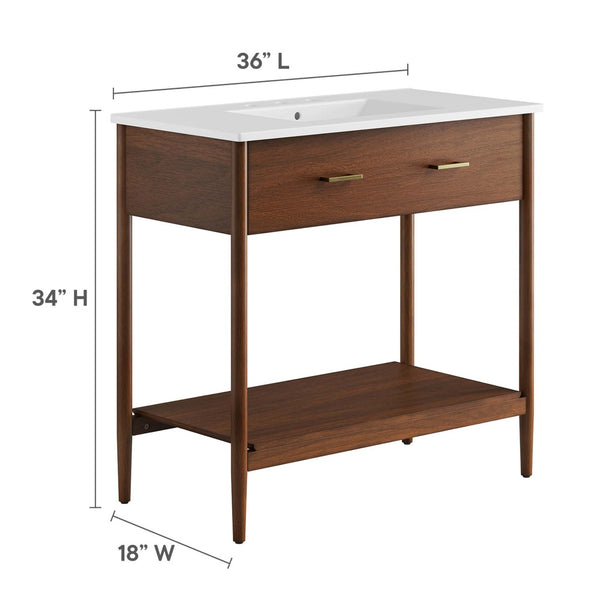 Modway Furniture Zaire 36" Bathroom Vanity by Modway - Mid-Century Modern Design with Ample Storage and Style Walnut White EEI-6822-WAL-WHI