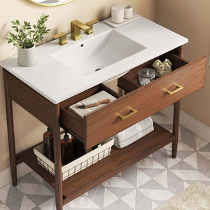 Modway Furniture Zaire 36" Bathroom Vanity by Modway - Mid-Century Modern Design with Ample Storage and Style Walnut White EEI-6822-WAL-WHI