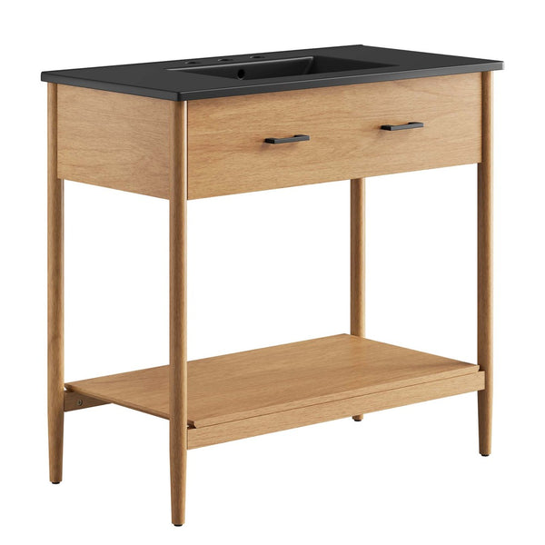 Modway Furniture Zaire 36" Bathroom Vanity - Mid-Century Modern Design with Durable Ceramic Basin and Ample Storage Natural Black EEI-6823-NAT-BLK