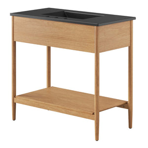 Modway Furniture Zaire 36" Bathroom Vanity - Mid-Century Modern Design with Durable Ceramic Basin and Ample Storage Natural Black EEI-6823-NAT-BLK