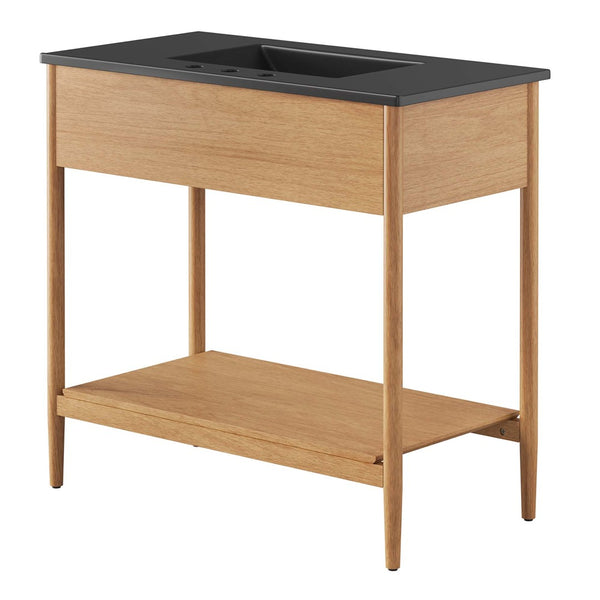 Modway Furniture Zaire 36" Bathroom Vanity - Mid-Century Modern Design with Durable Ceramic Basin and Ample Storage Natural Black EEI-6823-NAT-BLK