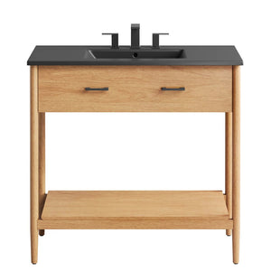 Modway Furniture Zaire 36" Bathroom Vanity - Mid-Century Modern Design with Durable Ceramic Basin and Ample Storage Natural Black EEI-6823-NAT-BLK