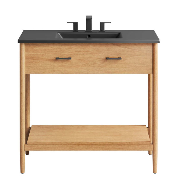 Modway Furniture Zaire 36" Bathroom Vanity - Mid-Century Modern Design with Durable Ceramic Basin and Ample Storage Natural Black EEI-6823-NAT-BLK