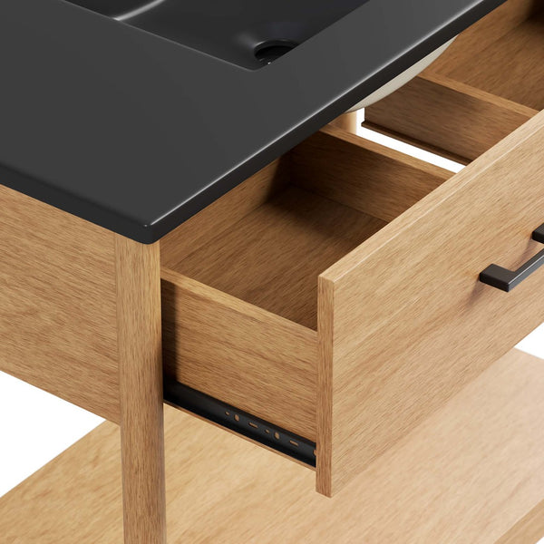 Modway Furniture Zaire 36" Bathroom Vanity - Mid-Century Modern Design with Durable Ceramic Basin and Ample Storage Natural Black EEI-6823-NAT-BLK