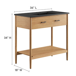 Modway Furniture Zaire 36" Bathroom Vanity - Mid-Century Modern Design with Durable Ceramic Basin and Ample Storage Natural Black EEI-6823-NAT-BLK