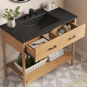 Modway Furniture Zaire 36" Bathroom Vanity - Mid-Century Modern Design with Durable Ceramic Basin and Ample Storage Natural Black EEI-6823-NAT-BLK