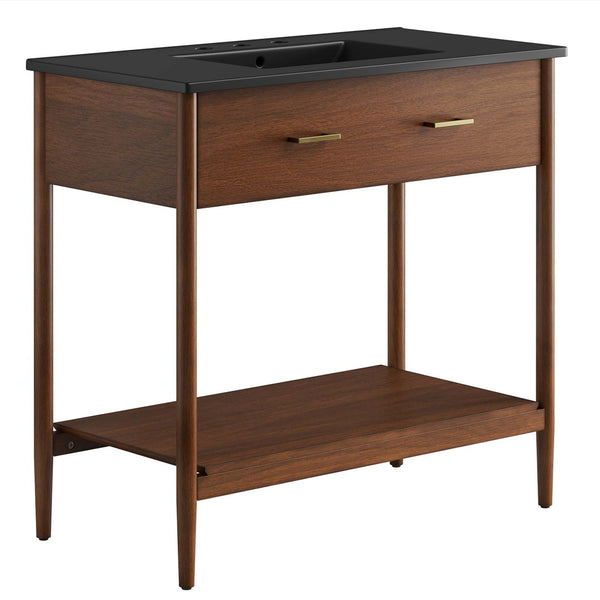Modway Furniture Zaire 36" Bathroom Vanity - Mid-Century Modern Design with Durable Ceramic Basin and Ample Storage Walnut Black EEI-6823-WAL-BLK