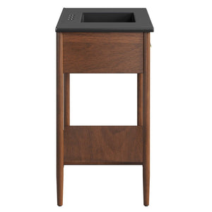 Modway Furniture Zaire 36" Bathroom Vanity - Mid-Century Modern Design with Durable Ceramic Basin and Ample Storage Walnut Black EEI-6823-WAL-BLK