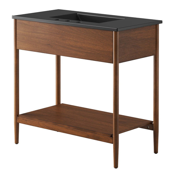 Modway Furniture Zaire 36" Bathroom Vanity - Mid-Century Modern Design with Durable Ceramic Basin and Ample Storage Walnut Black EEI-6823-WAL-BLK