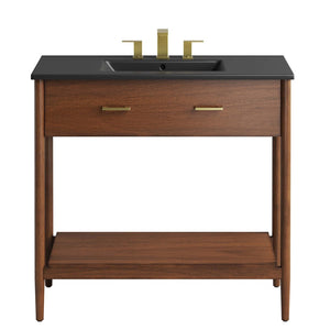 Modway Furniture Zaire 36" Bathroom Vanity - Mid-Century Modern Design with Durable Ceramic Basin and Ample Storage Walnut Black EEI-6823-WAL-BLK