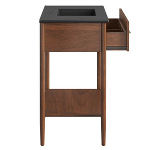 Modway Furniture Zaire 36" Bathroom Vanity - Mid-Century Modern Design with Durable Ceramic Basin and Ample Storage Walnut Black EEI-6823-WAL-BLK