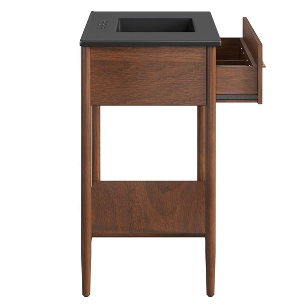 Modway Furniture Zaire 36" Bathroom Vanity - Mid-Century Modern Design with Durable Ceramic Basin and Ample Storage Walnut Black EEI-6823-WAL-BLK