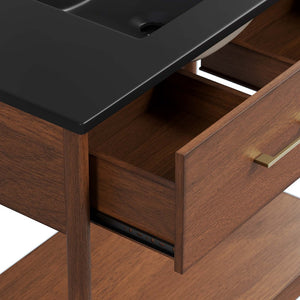 Modway Furniture Zaire 36" Bathroom Vanity - Mid-Century Modern Design with Durable Ceramic Basin and Ample Storage Walnut Black EEI-6823-WAL-BLK