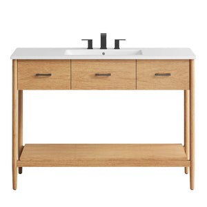 Modway Furniture Zaire 48" Single Sink Bathroom Vanity - Mid-Century Modern Design with Ample Storage Solutions Natural White EEI-6824-NAT-WHI