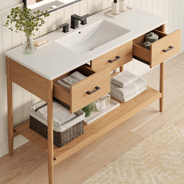 Modway Furniture Zaire 48" Single Sink Bathroom Vanity - Mid-Century Modern Design with Ample Storage Solutions Natural White EEI-6824-NAT-WHI