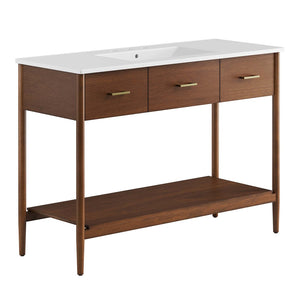 Modway Furniture Zaire 48" Single Sink Bathroom Vanity - Mid-Century Modern Design with Ample Storage Solutions Walnut White EEI-6824-WAL-WHI
