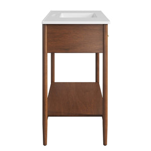 Modway Furniture Zaire 48" Single Sink Bathroom Vanity - Mid-Century Modern Design with Ample Storage Solutions Walnut White EEI-6824-WAL-WHI