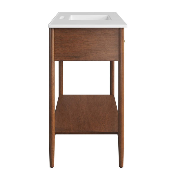 Modway Furniture Zaire 48" Single Sink Bathroom Vanity - Mid-Century Modern Design with Ample Storage Solutions Walnut White EEI-6824-WAL-WHI