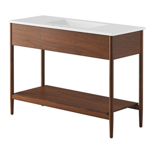 Modway Furniture Zaire 48" Single Sink Bathroom Vanity - Mid-Century Modern Design with Ample Storage Solutions Walnut White EEI-6824-WAL-WHI