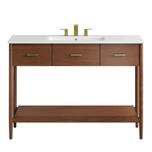 Modway Furniture Zaire 48" Single Sink Bathroom Vanity - Mid-Century Modern Design with Ample Storage Solutions Walnut White EEI-6824-WAL-WHI
