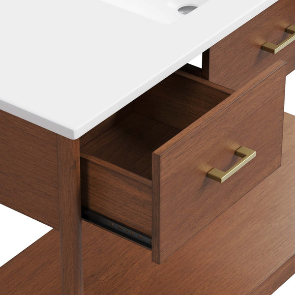 Modway Furniture Zaire 48" Single Sink Bathroom Vanity - Mid-Century Modern Design with Ample Storage Solutions Walnut White EEI-6824-WAL-WHI