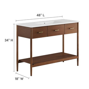 Modway Furniture Zaire 48" Single Sink Bathroom Vanity - Mid-Century Modern Design with Ample Storage Solutions Walnut White EEI-6824-WAL-WHI