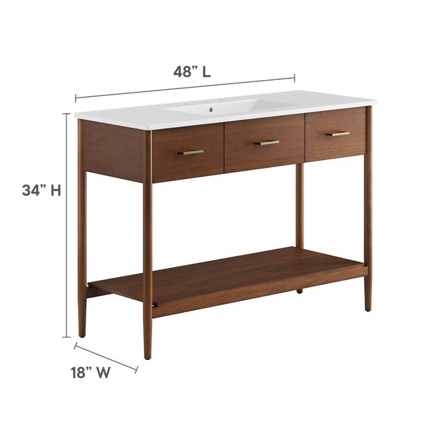 Modway Furniture Zaire 48" Single Sink Bathroom Vanity - Mid-Century Modern Design with Ample Storage Solutions Walnut White EEI-6824-WAL-WHI