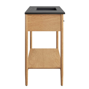 Modway Furniture Zaire 48" Single Sink Bathroom Vanity - Mid-Century Modern Elegance with Ample Storage Solutions Natural Black EEI-6825-NAT-BLK