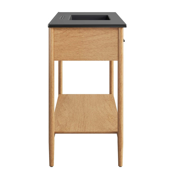 Modway Furniture Zaire 48" Single Sink Bathroom Vanity - Mid-Century Modern Elegance with Ample Storage Solutions Natural Black EEI-6825-NAT-BLK