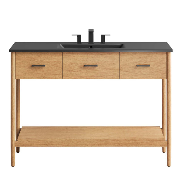 Modway Furniture Zaire 48" Single Sink Bathroom Vanity - Mid-Century Modern Elegance with Ample Storage Solutions Natural Black EEI-6825-NAT-BLK