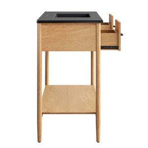 Modway Furniture Zaire 48" Single Sink Bathroom Vanity - Mid-Century Modern Elegance with Ample Storage Solutions Natural Black EEI-6825-NAT-BLK