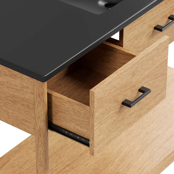 Modway Furniture Zaire 48" Single Sink Bathroom Vanity - Mid-Century Modern Elegance with Ample Storage Solutions Natural Black EEI-6825-NAT-BLK