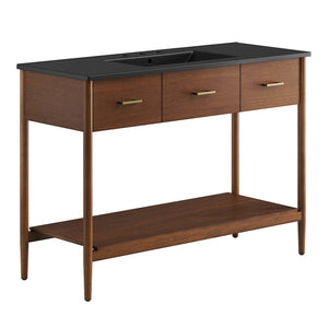 Modway Furniture Zaire 48" Single Sink Bathroom Vanity - Mid-Century Modern Elegance with Ample Storage Solutions Walnut Black EEI-6825-WAL-BLK