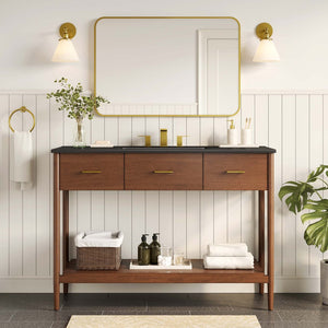 Modway Furniture Zaire 48" Single Sink Bathroom Vanity - Mid-Century Modern Elegance with Ample Storage Solutions Walnut Black EEI-6825-WAL-BLK