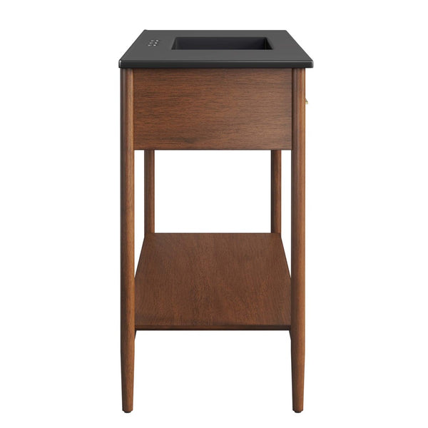 Modway Furniture Zaire 48" Single Sink Bathroom Vanity - Mid-Century Modern Elegance with Ample Storage Solutions Walnut Black EEI-6825-WAL-BLK