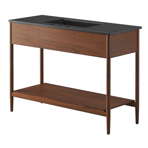 Modway Furniture Zaire 48" Single Sink Bathroom Vanity - Mid-Century Modern Elegance with Ample Storage Solutions Walnut Black EEI-6825-WAL-BLK