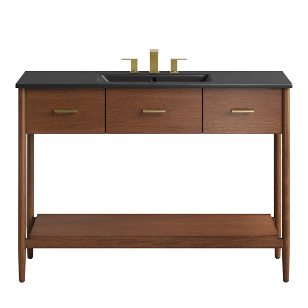 Modway Furniture Zaire 48" Single Sink Bathroom Vanity - Mid-Century Modern Elegance with Ample Storage Solutions Walnut Black EEI-6825-WAL-BLK