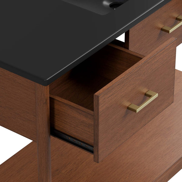 Modway Furniture Zaire 48" Single Sink Bathroom Vanity - Mid-Century Modern Elegance with Ample Storage Solutions Walnut Black EEI-6825-WAL-BLK