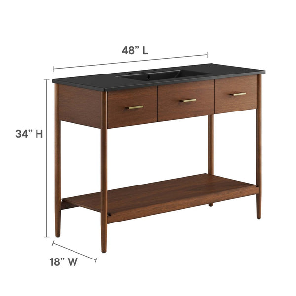 Modway Furniture Zaire 48" Single Sink Bathroom Vanity - Mid-Century Modern Elegance with Ample Storage Solutions Walnut Black EEI-6825-WAL-BLK
