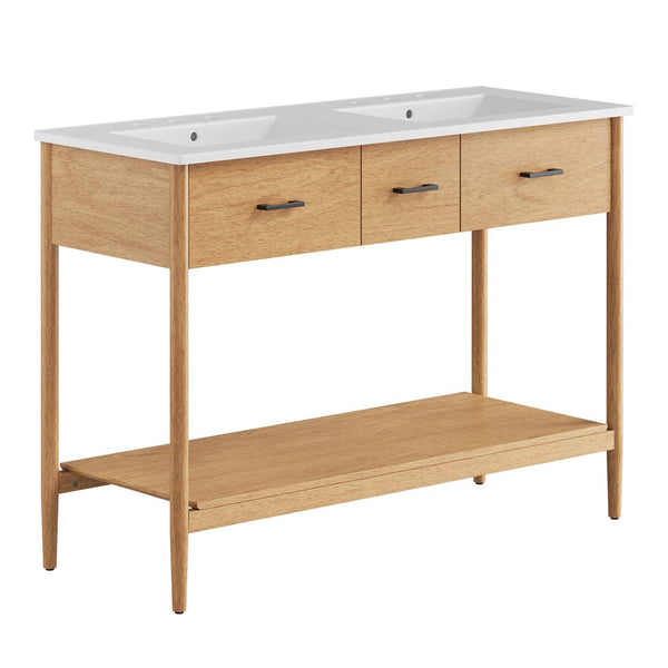 Modway Furniture Zaire 48" Double Sink Bathroom Vanity - Modern Mid-Century Design with Ample Storage & Style Natural White EEI-6826-NAT-WHI