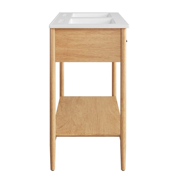 Modway Furniture Zaire 48" Double Sink Bathroom Vanity - Modern Mid-Century Design with Ample Storage & Style Natural White EEI-6826-NAT-WHI