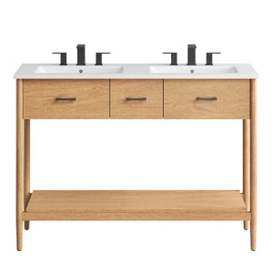 Modway Furniture Zaire 48" Double Sink Bathroom Vanity - Modern Mid-Century Design with Ample Storage & Style Natural White EEI-6826-NAT-WHI