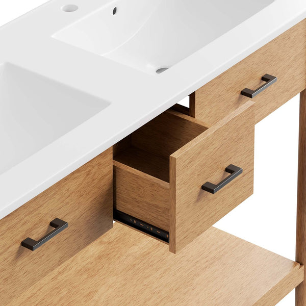 Modway Furniture Zaire 48" Double Sink Bathroom Vanity - Modern Mid-Century Design with Ample Storage & Style Natural White EEI-6826-NAT-WHI